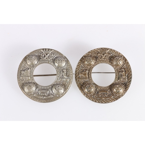 419 - Two Scottish white metal plaid brooches of the Argyle and Sutherland Highlanders, 8cm diameter 