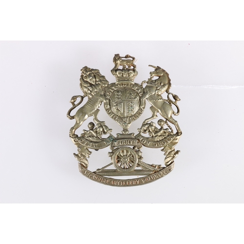 421 - English white metal helmet plate of the 8th Lancashire Artillery Volunteers, 10cm x 8cm