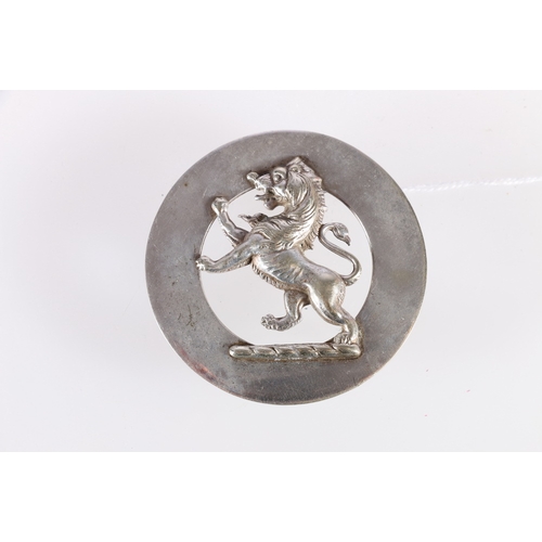 429 - Scottish white metal badge with plain quoit and central rampant lion, possibly Black Watch, four lug... 