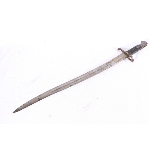 436 - British 1856/58 pattern sword bayonet with fullered yataghan shaped blade, the ricasso with helmeted... 