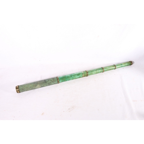 465 - 19th century shagreen covered brass five draw telescope, 29cm closed