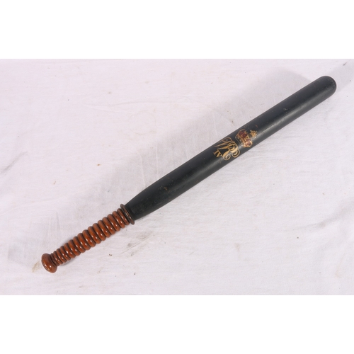 492 - William IV police truncheon, the black painted body with painted crowned WR IV cypher, 54cm long