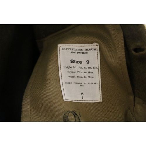 515 - British Army khaki green dress uniform jacket having Corby, Palmer and Stewart label 