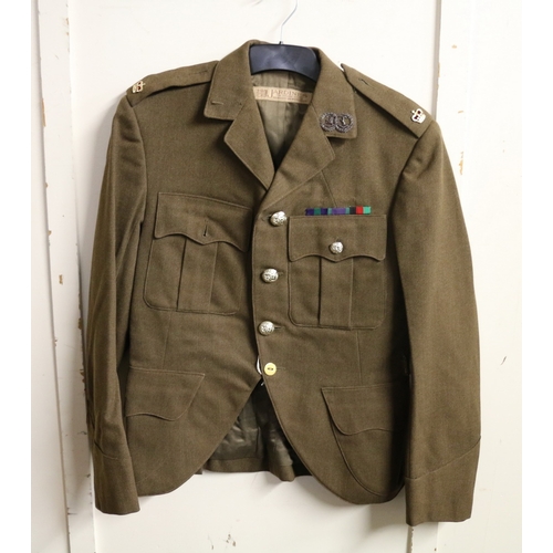 518 - British Army khaki green dress uniform jacket having Jardine and Son Ltd of Forth Street Edinburgh l... 