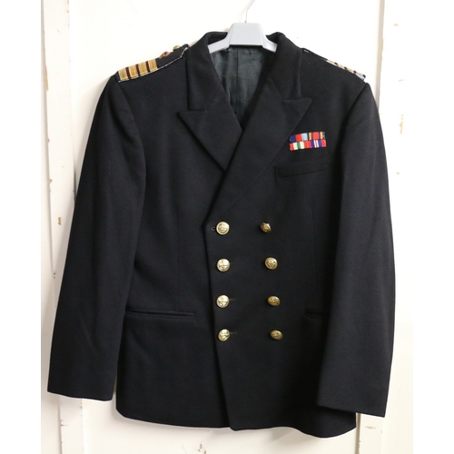 543 - British Royal Navy dress uniform jacket with brass naval buttons, bullion wire four band shoulder bo... 