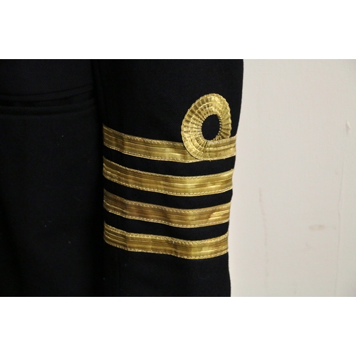 544 - British Royal Navy dress uniform jacket having Ambassador label with brass naval buttons, bullion wi... 