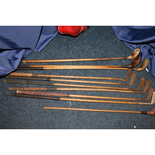 208 - Ten hickory shafted golf clubs including four metal shafted woods and six irons including: Two C. &a... 