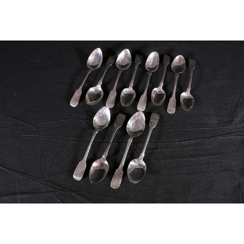 59 - An unusual harlequin set of twelve silver fiddle pattern tea spoons including three rat tail by ... 