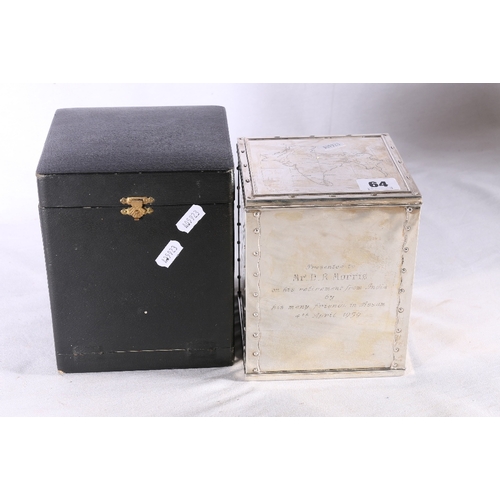 64 - Indian silver tea caddy inscribed 