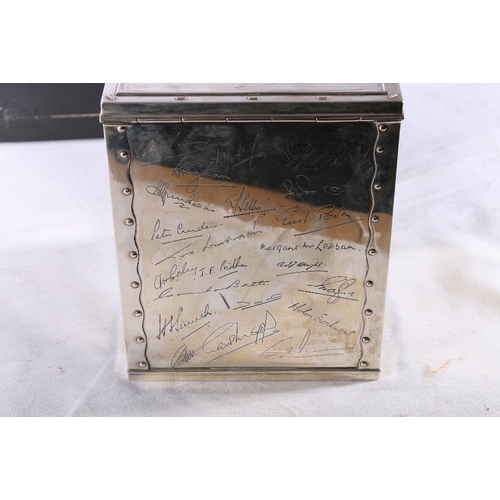 64 - Indian silver tea caddy inscribed 