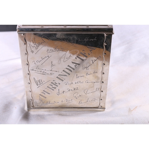 64 - Indian silver tea caddy inscribed 