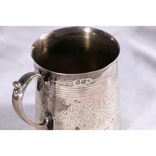 68 - Edwardian silver christening mug with incised bands and foliate scroll decoration by Sutherland... 