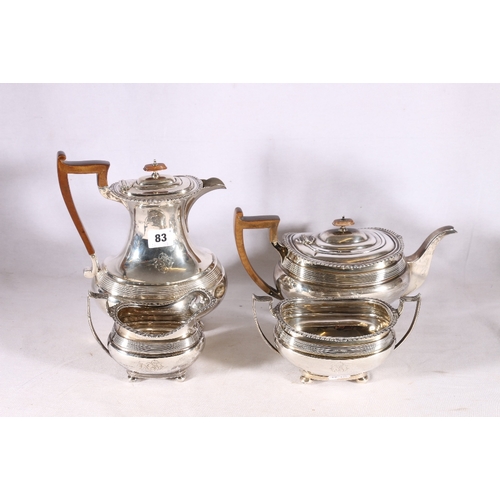 83 - George V silver four piece tea set with feathered rims by James Dixon & Sons Ltd, Sheffield 1919... 