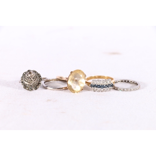 96 - White metal diamond set eternity ring, size N/O, 2.1g, a 9ct gold faceted citrine set dress ring, si... 