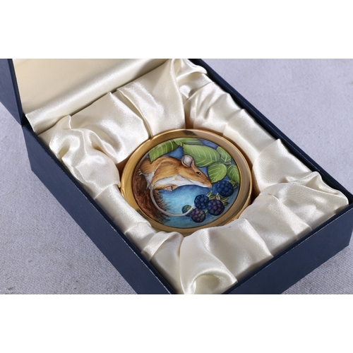 252 - Modern Moorcroft Enamels paperweight by Fiona Bakewell of Woodmouse pattern, 7cm diameter, boxed