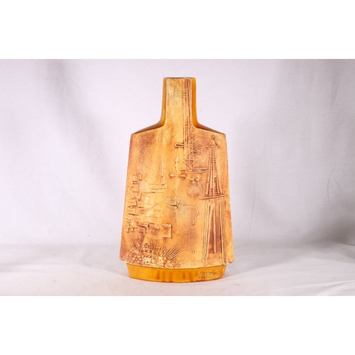 257 - Portanier Edition Vallauris pottery slab vase with textured abstract design by Gilbert Portanier (b.... 