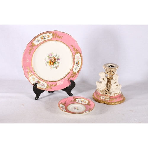 268 - 19th century porcelain comport stand in the manner of Coalport decorated with three figures playing ... 