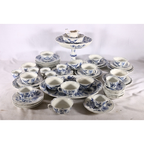 271 - Fifty-six piece porcelain blue and white floral decorated tea and coffee set comprising comport, mil... 