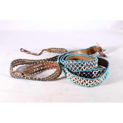 518 - Two late 19th or early 20th century Zulu beaded leather belts, one with woven braids