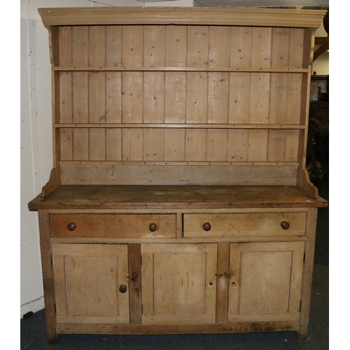 535 - Large 19th century pine Farmhouse type Welsh dresser, 215cm tall, 183cm long