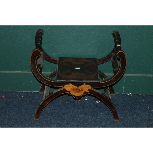 543 - Early 20th century arts and Crafts pokerwork saddle-shaped stool 