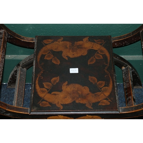 543 - Early 20th century arts and Crafts pokerwork saddle-shaped stool 