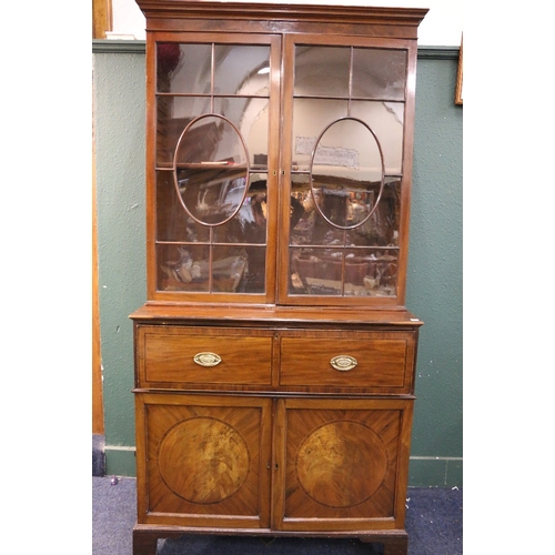 547 - 19th century mahogany secretaire bookcase, the moulded cornice over two astragal glazed doors above ... 