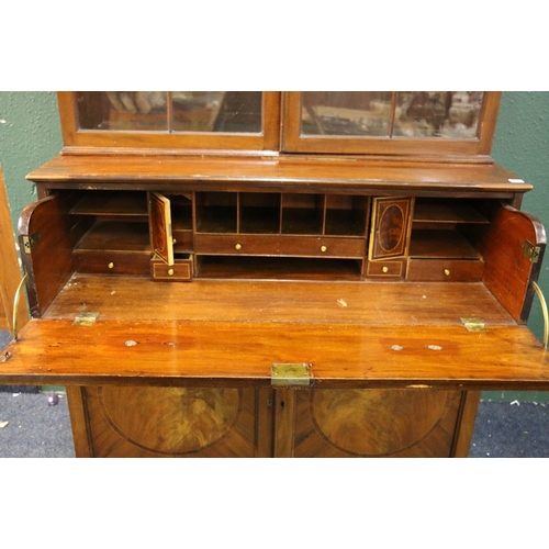 547 - 19th century mahogany secretaire bookcase, the moulded cornice over two astragal glazed doors above ... 