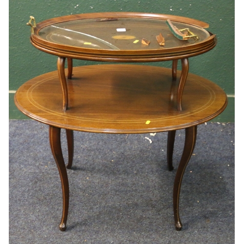 557 - Late 19th century Sheraton revival mahogany and inlaid etegere having lift off tray top raised on sl... 