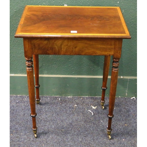 558 - 19th century flame cut mahogany and satinwood crossbanded rectangular table having single frieze dra... 