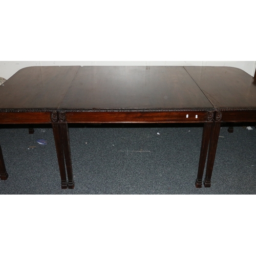 563 - Antique mahogany D end dining table with gadroon carved moulded edge raised on reeded square taperin... 