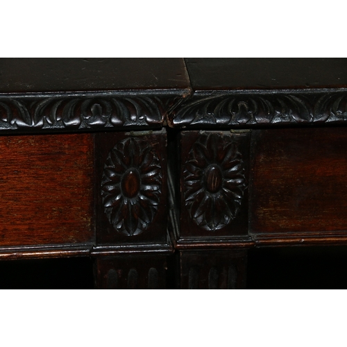 563 - Antique mahogany D end dining table with gadroon carved moulded edge raised on reeded square taperin... 