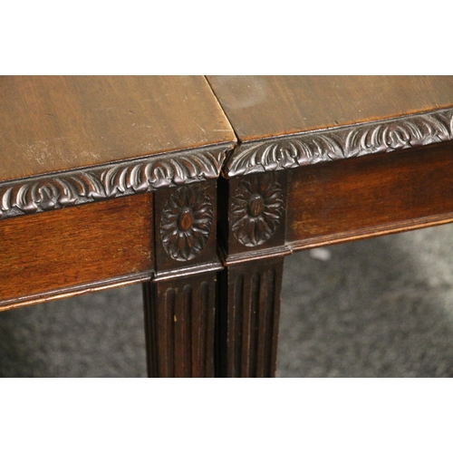 563 - Antique mahogany D end dining table with gadroon carved moulded edge raised on reeded square taperin... 