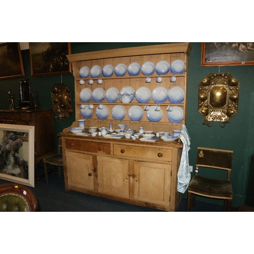 535 - Large 19th century pine Farmhouse type Welsh dresser, 215cm tall, 183cm long