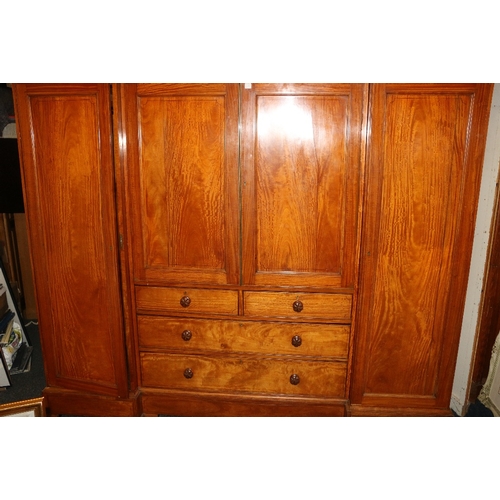 573 - Regency satin wood and satin wood veneered linen press, after a design by Gillows, 243 cm wide, 67 c... 