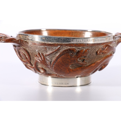 1 - Ferguson and MacBean of Inverness silver mounted carved oak Scottish quaich “Lochaber Agricult... 