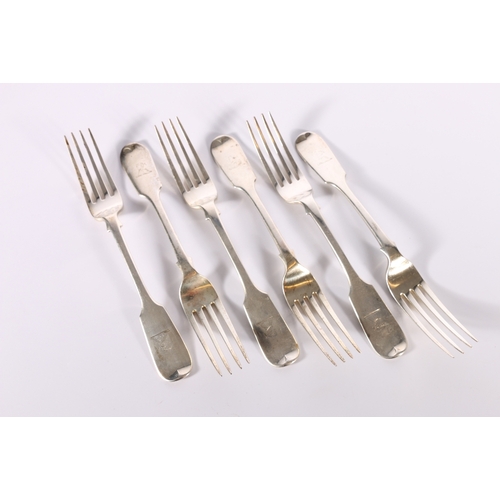 31 - Set of six Victorian silver table forks of fiddle pattern by Elizabeth & John Eaton, London... 