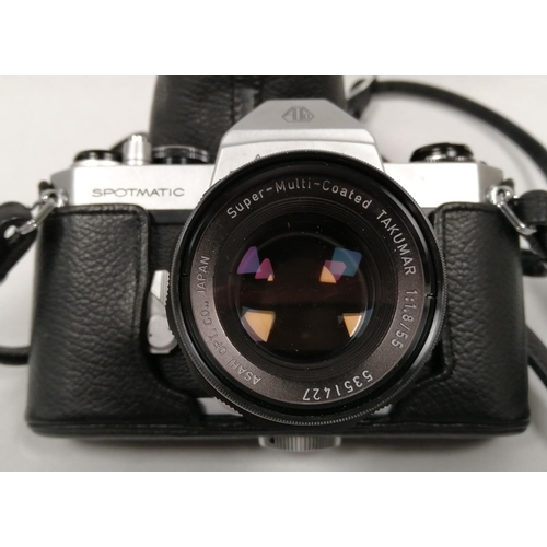 107 - Asahi Pentax Spotmatic SP II camera with SMC Takumar F1.8 55mm & cased SMC Takumar F3.5 35mm len... 