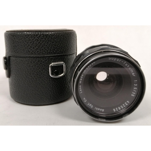 107 - Asahi Pentax Spotmatic SP II camera with SMC Takumar F1.8 55mm & cased SMC Takumar F3.5 35mm len... 