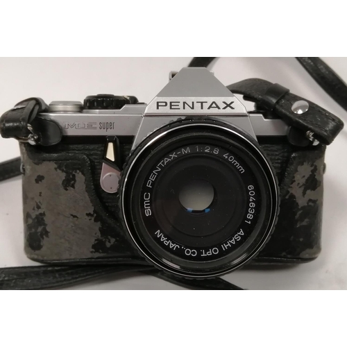 110 - Pentax ME Super camera with SMC Pentax M F2.8 40mm lens & Pentax MG camera with SMC Pentax M F2 ... 