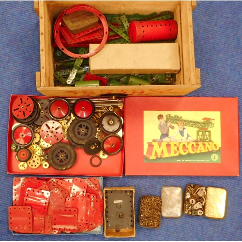 117 - Meccano. Boxed of mixed pieces including No. 1 box. average condition.