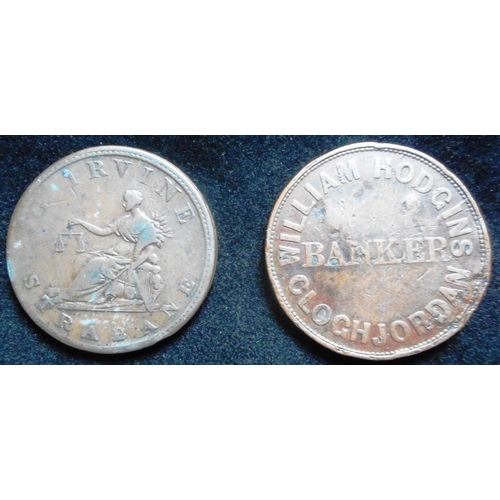 199 - Tokens. Ireland. Strabane. Gerard Irvine. 1813. VG. Also Bankers token. William Hodgson. Cloghjordan... 