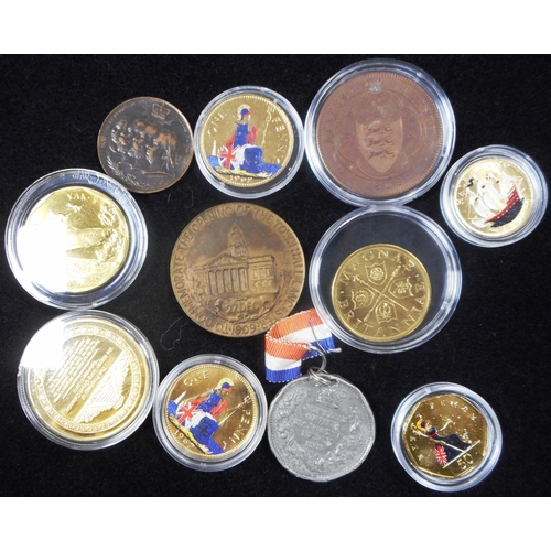 239 - Small collection of plated coins, medallions etc.