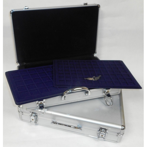 240 - Two coin collector's storage cases in aluminium. Each with 5 trays and keys. Almost as new. 41cm x 2... 