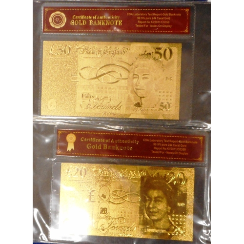 242 - Album of various British and foreign banknotes including 2 'gold notes'.