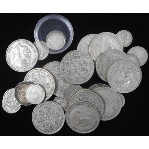 244 - Collection of silver coins. Pre-1920 5.5gm, pre-1947 228.7gm.