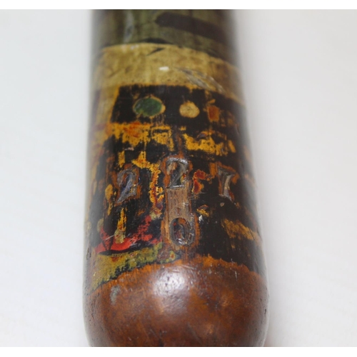 73 - Victorian Military Police painted wooden truncheon decorated in polychrome and gilt, with crown over... 