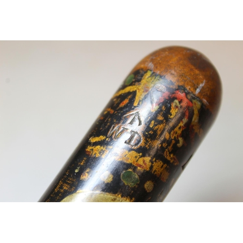 73 - Victorian Military Police painted wooden truncheon decorated in polychrome and gilt, with crown over... 