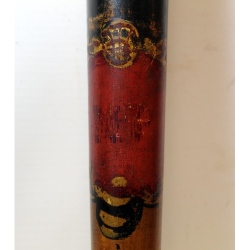 73 - Victorian Military Police painted wooden truncheon decorated in polychrome and gilt, with crown over... 