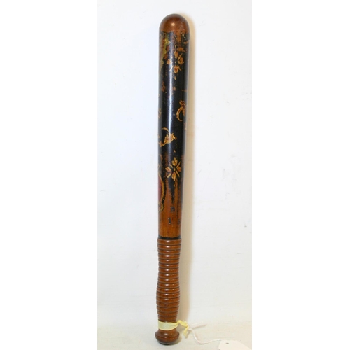 73 - Victorian Military Police painted wooden truncheon decorated in polychrome and gilt, with crown over... 